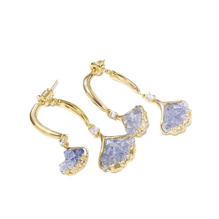 Double Layer Ice Blue Ginkgo Leaf Huggie Earrings (Light Luxury Fresh Gentle Earrings)