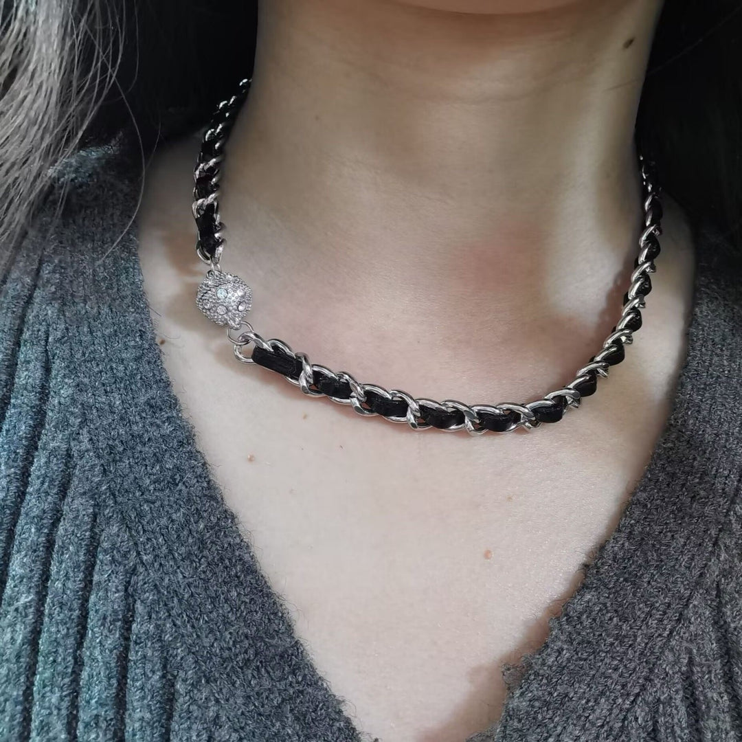 Woven Leather Diamond Choker (Vintage Luxury Necklace)