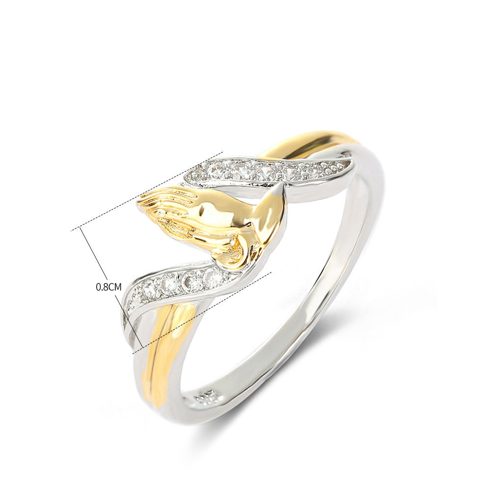 Two-Tone Praying Hands Diamond Ring (Religious Luxury Women's Band)