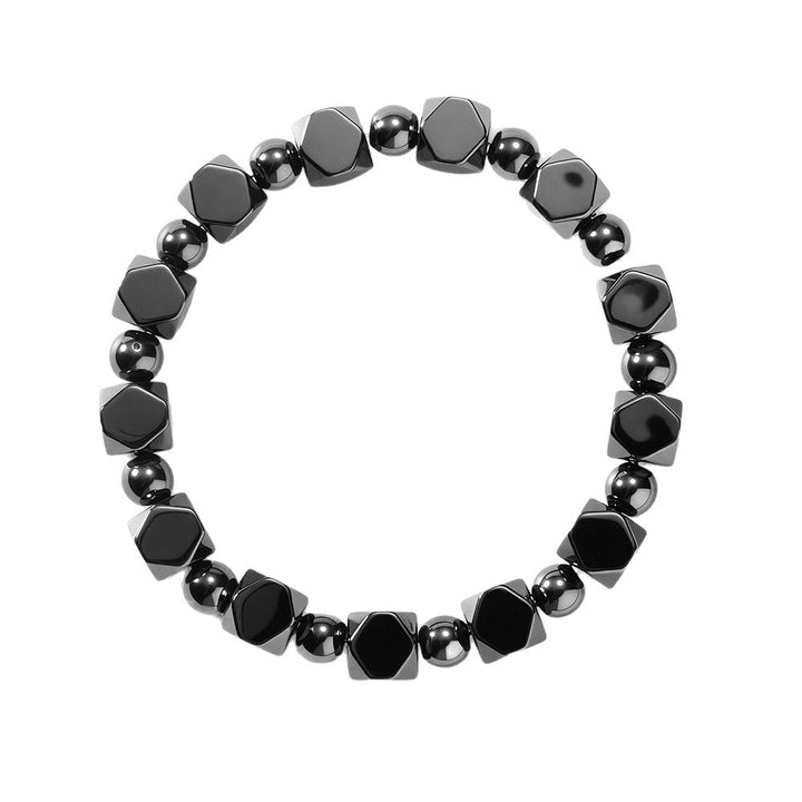 Faceted Black Onyx Stretch Bracelet for Men, Geometric Stone Energy Beaded Bracelet