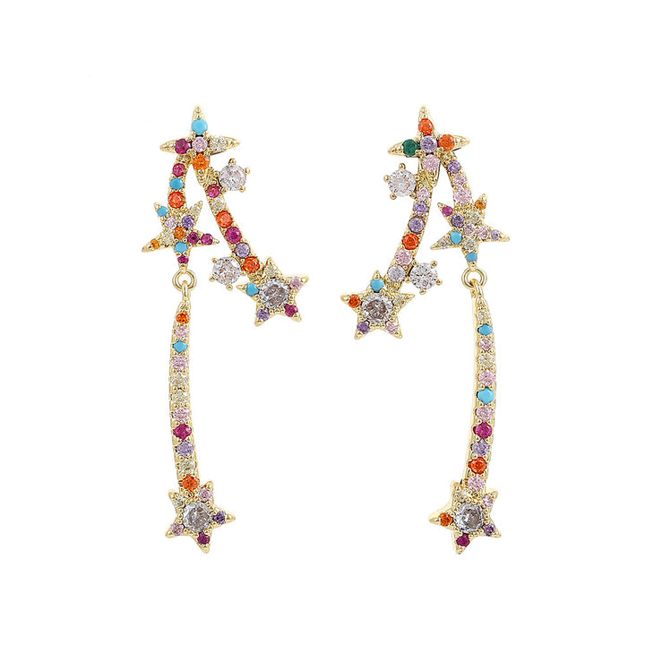 Asymmetric Shooting Star Diamond Drop Earrings, 3 Colors Long Fringe Star Jewelry