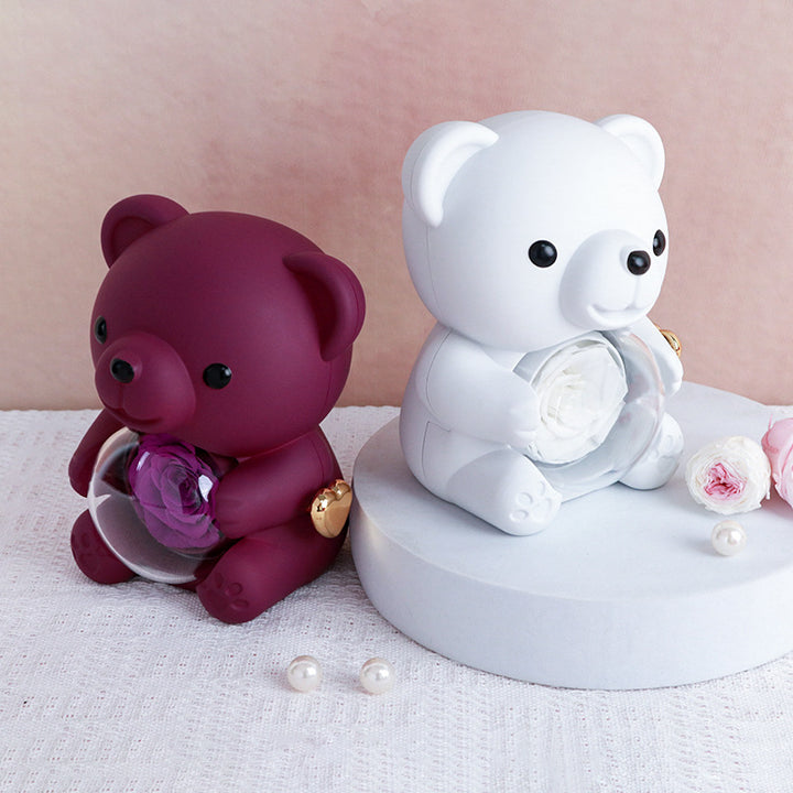 Preserved Rose Bear Jewelry Music Gift Box Set, Multiple‑Color Options