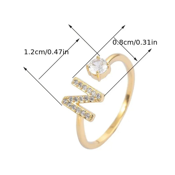 Full Zircon Letter Open Ring CNC-Set Titanium Steel Vacuum Plated