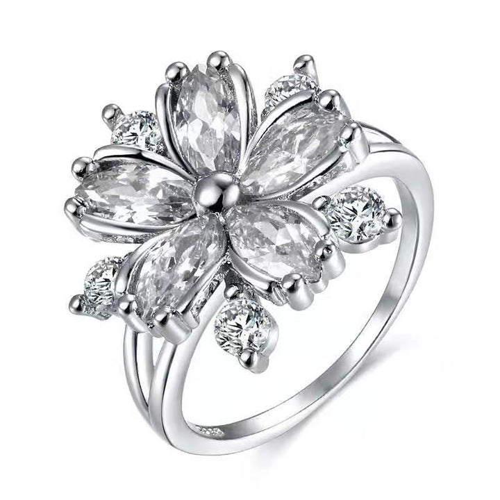 Cherry Blossom Marquise Diamond Ring, Floral Ring with Pink & Clear Stones Two Colors Available