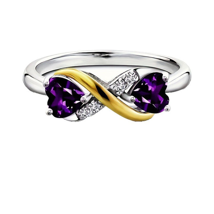 Double Heart Intertwined Two-Tone Ring (Light Luxury Niche Romantic Band)