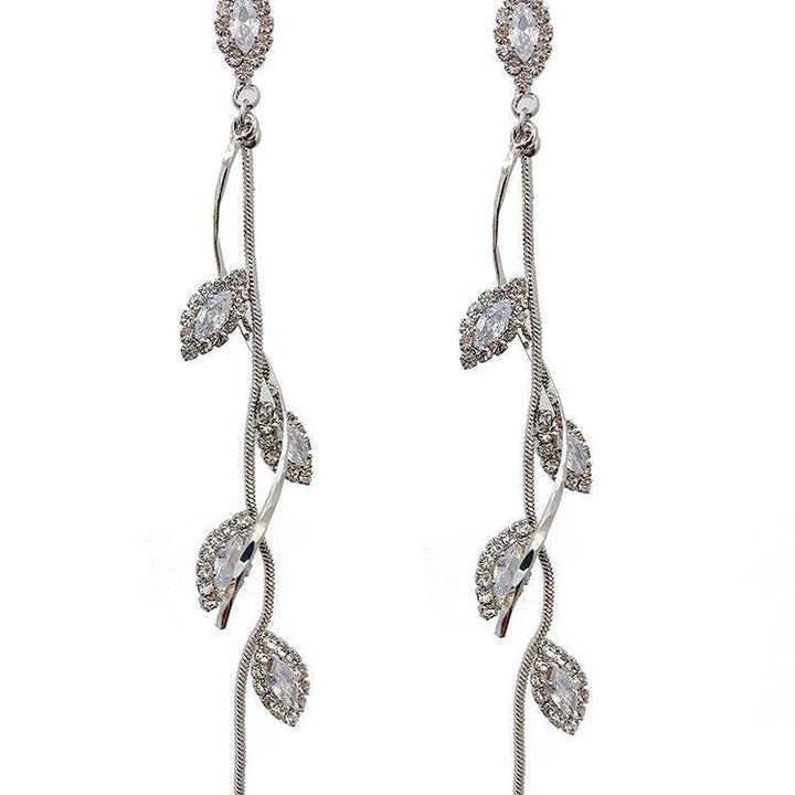 Long Willow Leaf Tassel Diamond S925 Silver Earrings, Elegant Spiral Curve Drop Earrings, Gold & Silver Two Colors Available