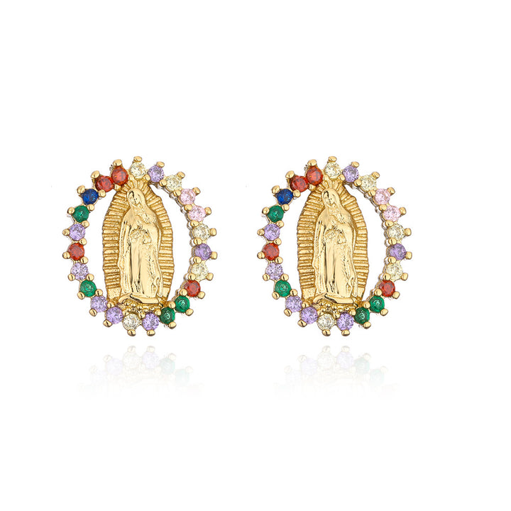 Our Lady Gemstone Stud Set (Light Luxury Niche Religious Earrings)