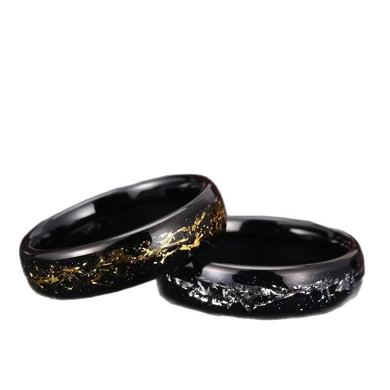 Black Gold Foil & Silver Foil Ring Set (Light Luxury Niche Edgy Bands)