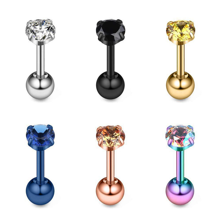 4-Prong Round Diamond Threaded Stud Earrings, Multi-color S925 Silver Cartilage Piercing Jewelry