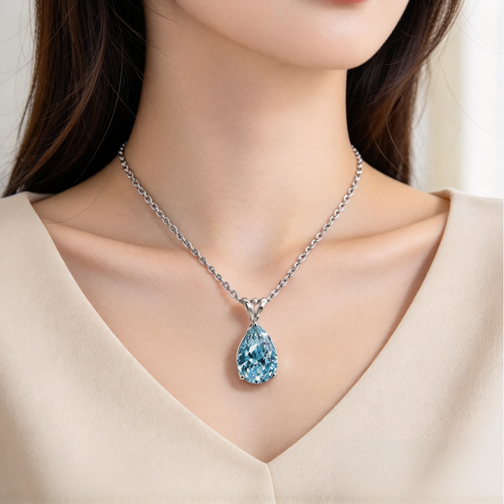 S925 Silver Pear-shaped Teardrop Gemstone Pendant Necklace, Multi-color Luxury Evening Choker