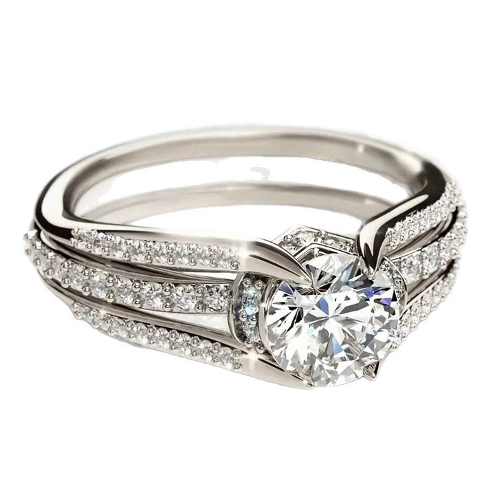 S925 Silver Twisted Shank Round Stone Ring Set, Luxury Split Band Engagement Stackable Ring Set