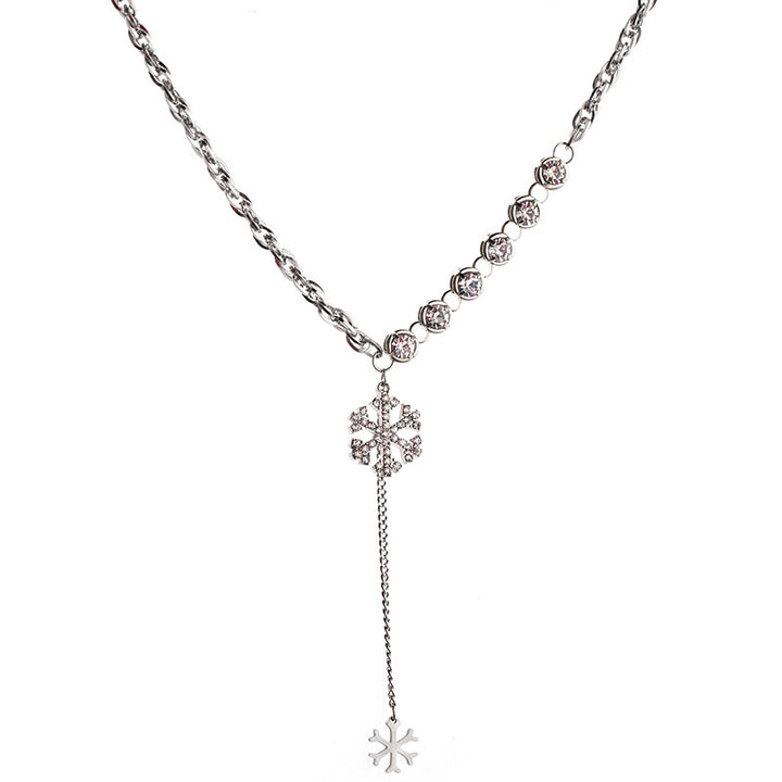 Double Snowflake diamond Y-Shaped Necklace (Silver-Tone Delicate Choker)