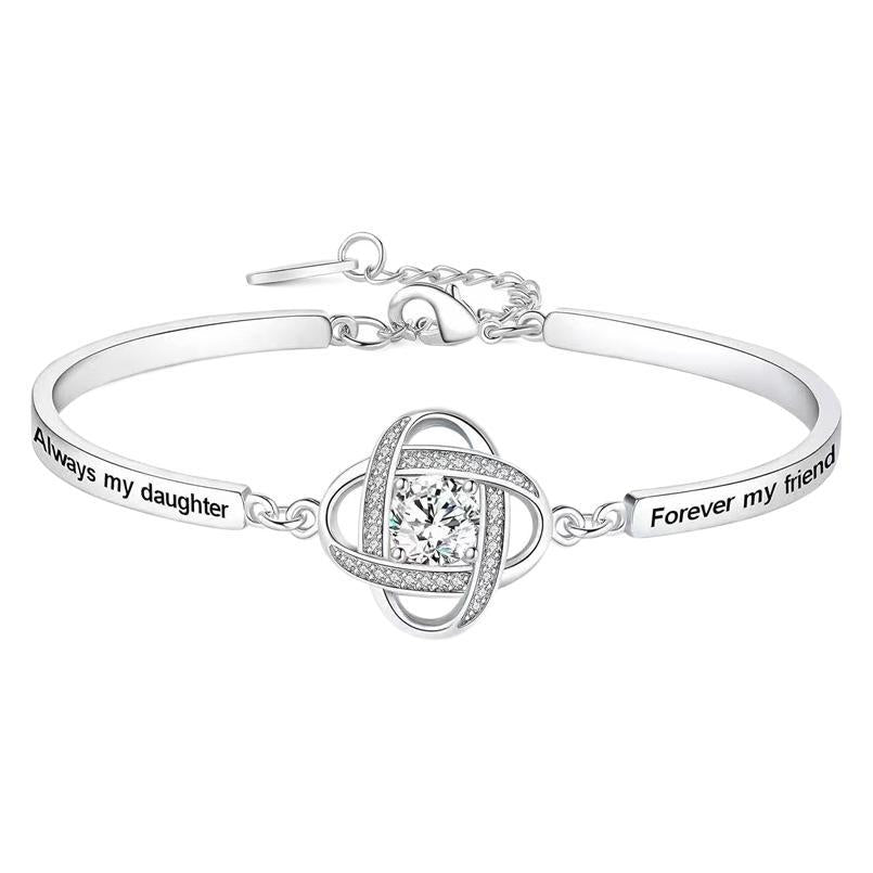 Engraved Celtic Knot Diamond Bangle, Sentimental Adjustable Silver Daughter Gift Bracelet