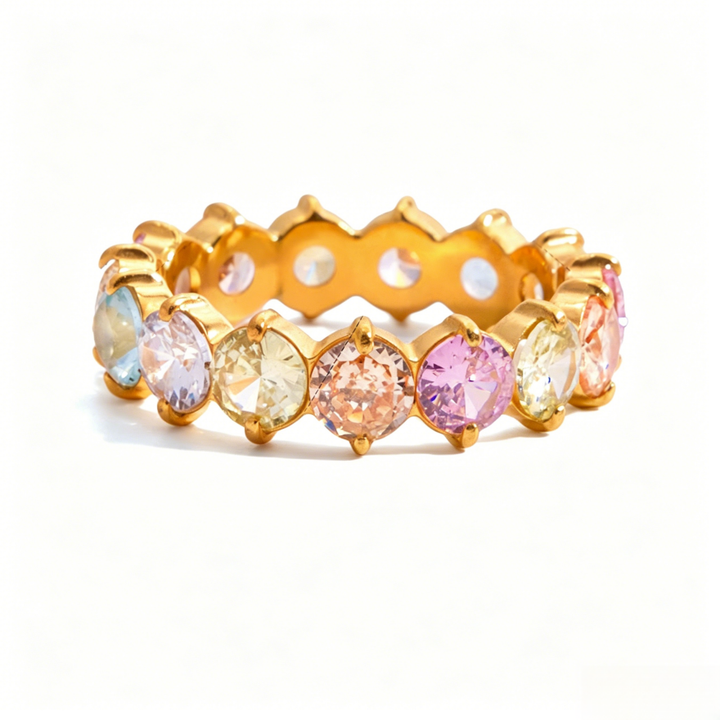 Rainbow Multi-Color Diamond Eternity Band (5 Colors Delicate Luxury Statement Ring)
