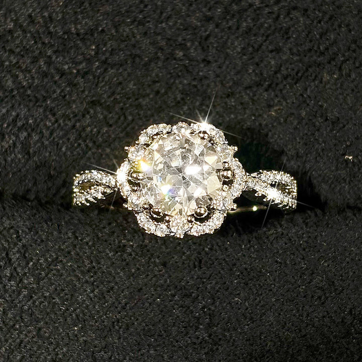 Floral Halo Twist Shank Diamond Ring (Light Luxury Niche Proposal & Engagement Band)