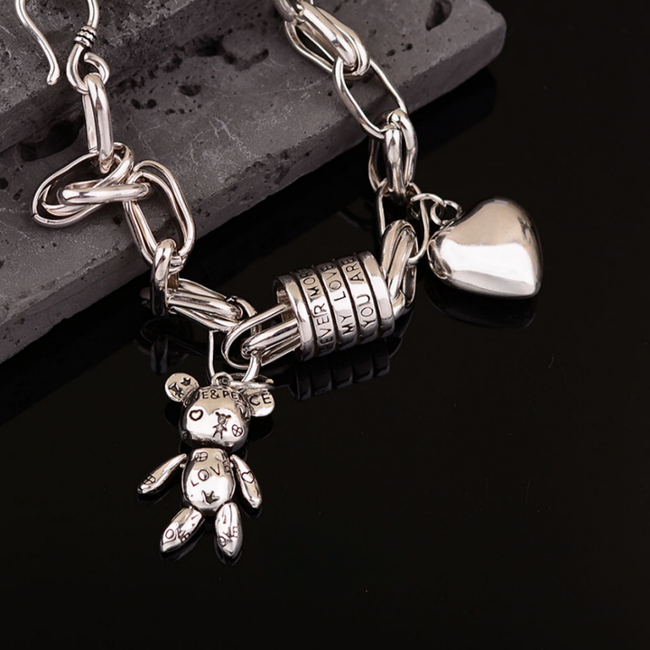Bear & Heart Charm Chunky Chain Bracelet (Sweet & Cool Style Niche Personalized Bracelet)
