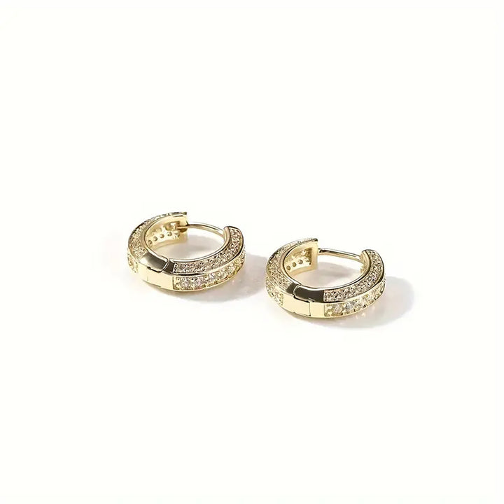 Double‑Row Pave‑Set Wide Huggie Hoop Earrings, 4‑Color Options
