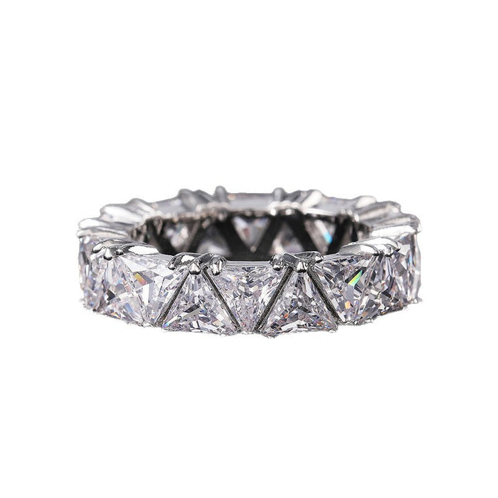 Triangle Cut Full Eternity Band Ring, Solid S925 Silver 4 Color Options Heavy Full Pave Crystal Stackable Band