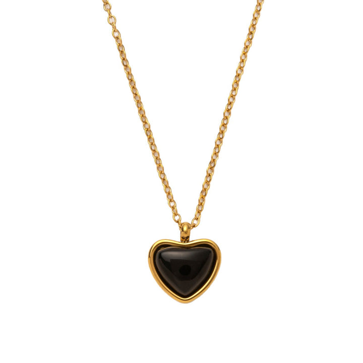 Sweet Heart Cat's Eye Jewelry Two-Piece Set, Gold-Plated Necklace & Stud Earrings Luxury Women Daily Accessory