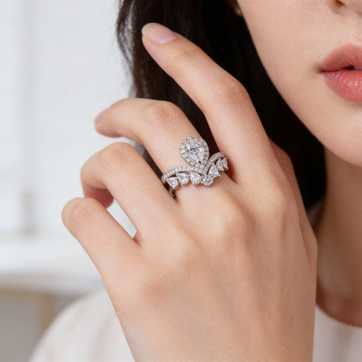 Crown Teardrop Diamond Statement Ring (Luxury Engagement-Style Band)
