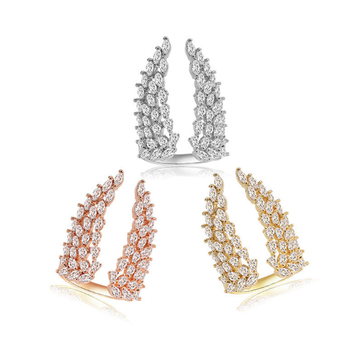 Full‑Paved V‑Shaped Wing Open Ring, 3‑Color Options