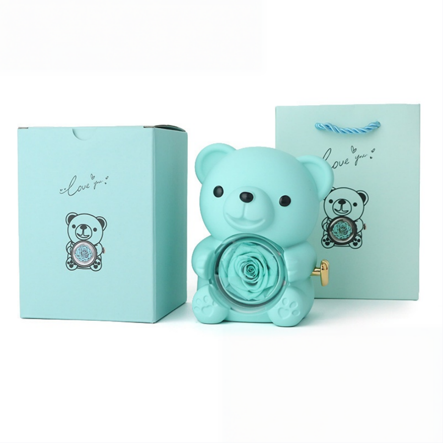 Preserved Rose Bear Jewelry Music Gift Box Set, Multiple‑Color Options