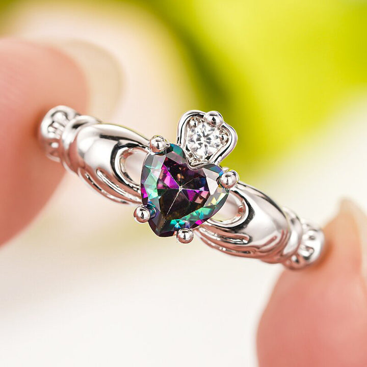 Claddagh Heart & Crown Diamond Ring (3 Colors Delicate Statement Band)