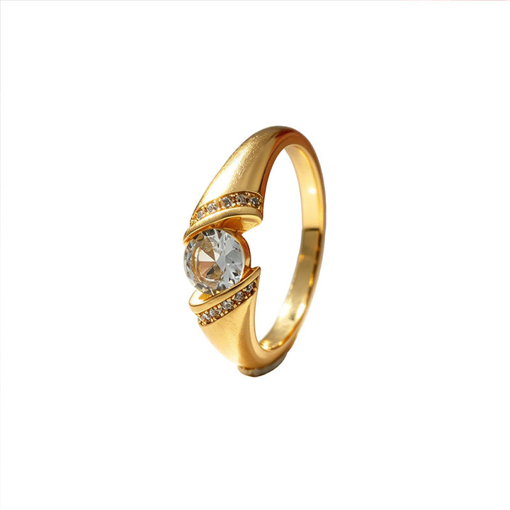 Twisted Bezel‑Set Main Diamond Brushed‑Finish Ring, Gold & Silver Two‑Tone Options