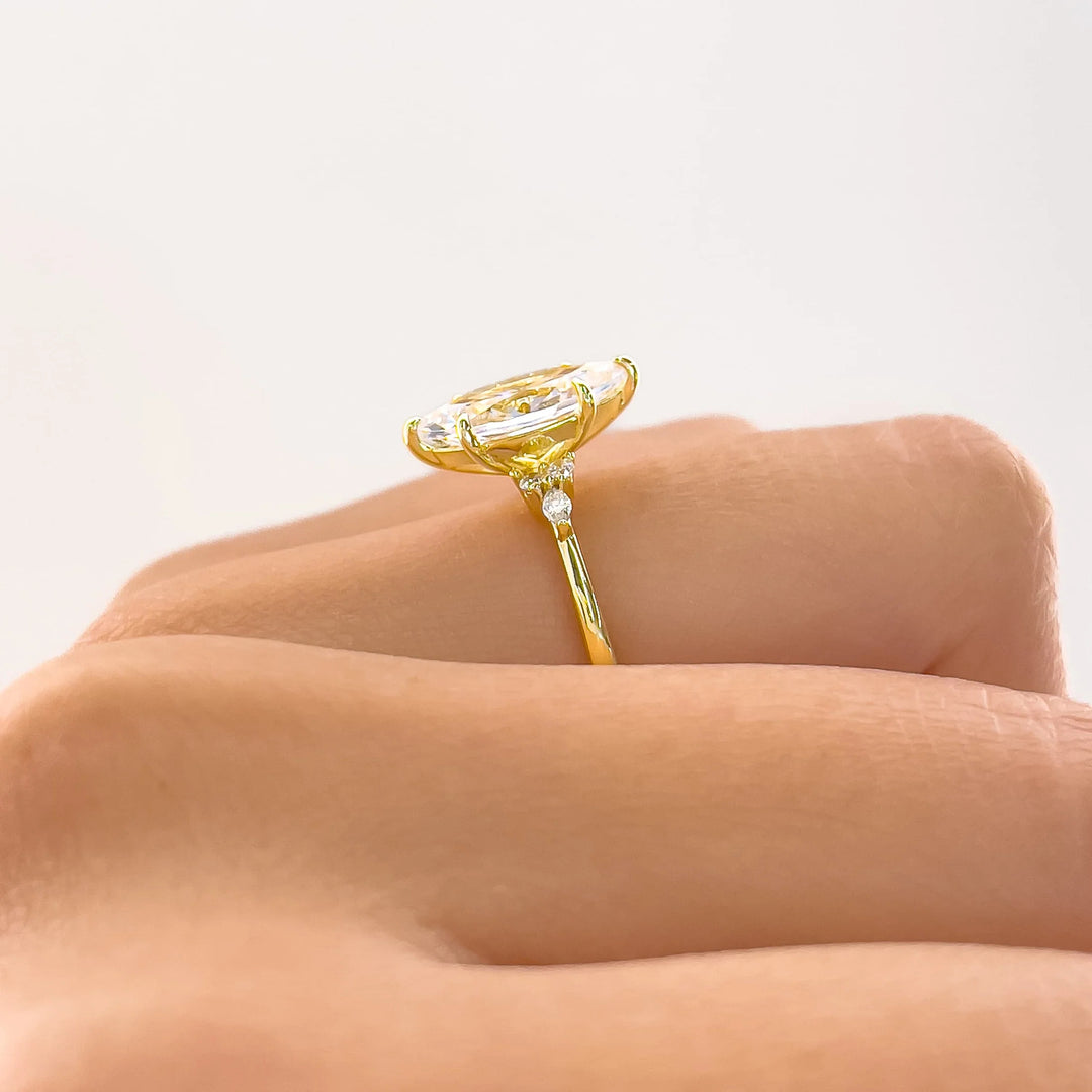 Marquise Main Stone V-shaped Paved Diamond Ring Set, Luxury Two Stackable Diamond Rings, Gold & Silver Two Tones Available
