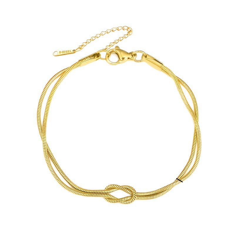 S925 Silver Love Knot Adjustable Snake Chain Bracelet, Minimalist Luxury Two-tone Wrist Jewelry