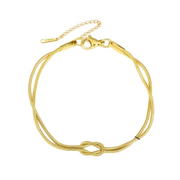S925 Silver Love Knot Adjustable Snake Chain Bracelet, Minimalist Luxury Two-tone Wrist Jewelry