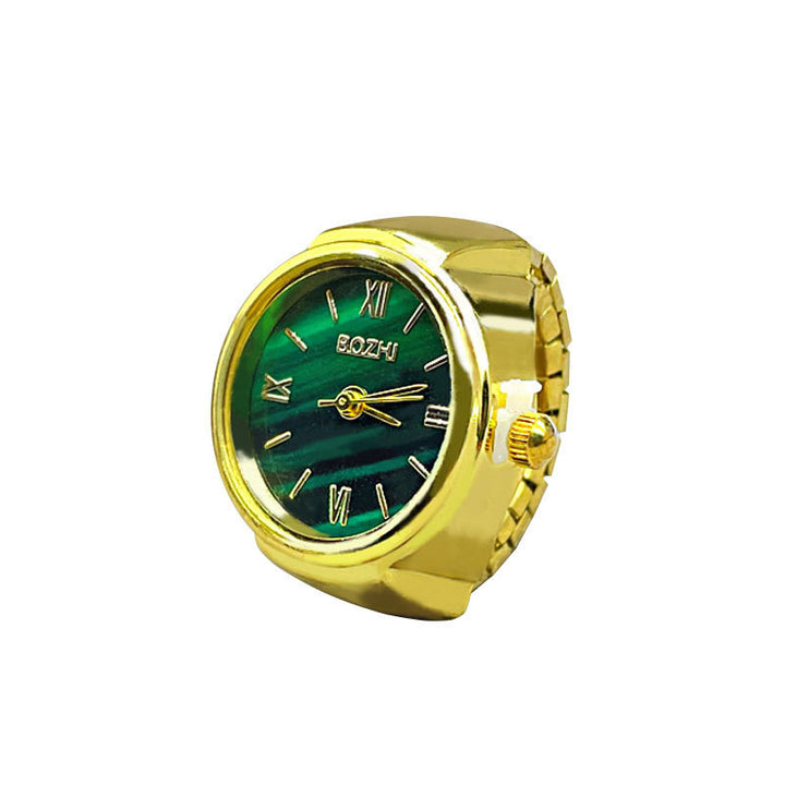 S925 Silver Vintage Watch Ring, Malachite‑Green Dial Roman Numeral Functional Wrist‑Watch‑Style Ring