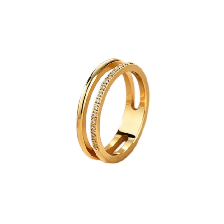Double Intertwined Half Pave Thin Ring, 3 Colors Dainty Stacking Band For Women