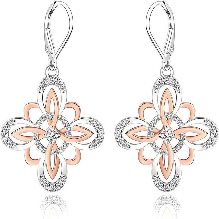 S925 Silver Two‑Tone Celtic Knot Flower Drop Earrings, Vintage Open‑Work Leverback Earrings for Women