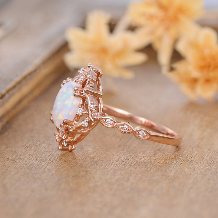 Vintage Lace Opal Ring (Light Luxury Niche Iridescent Band)