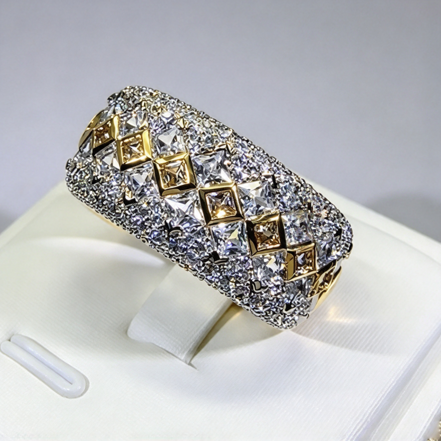 Two-Tone Full Paved Wide Band Ring