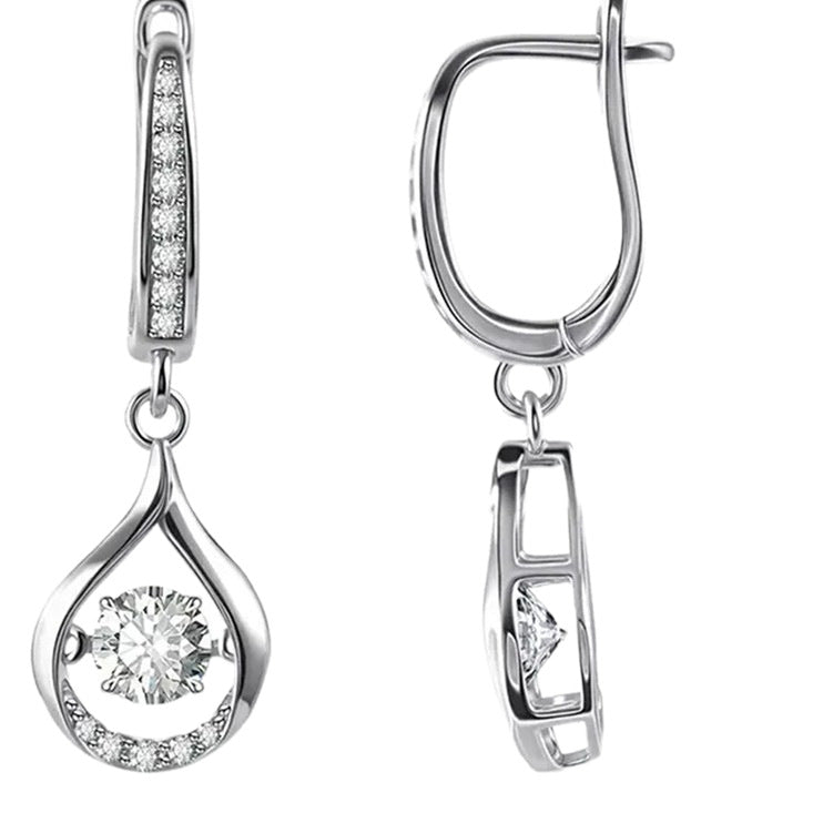 Dancing Hollow Teardrop Diamond Huggie Drop Earrings, S925 Silver Luxury Long Dangle Earrings, Gold & Silver Two Tones
