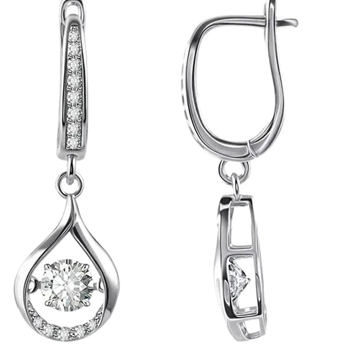 Dancing Hollow Teardrop Diamond Huggie Drop Earrings, S925 Silver Luxury Long Dangle Earrings, Gold & Silver Two Tones