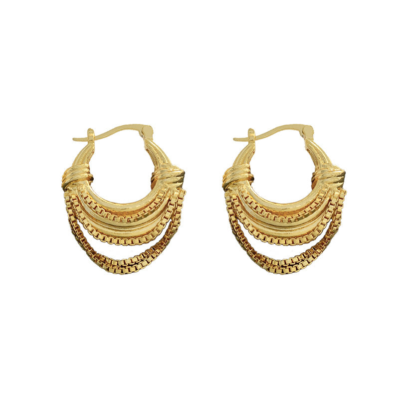 S925 Silver Multi-Layer Tassel Chain Hoop Earrings