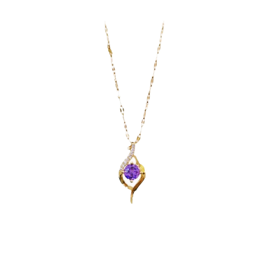 Luxury Streamlined Twisted Purple Diamond Necklace, Elegant Gold Paved Clavicle Chain for Women