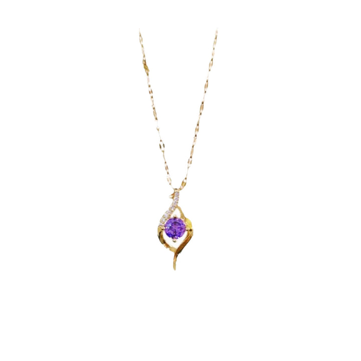 Luxury Streamlined Twisted Purple Diamond Necklace, Elegant Gold Paved Clavicle Chain for Women