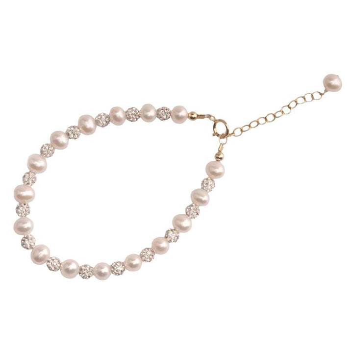 Pearl & Diamond Alternating Dainty Bracelet, Adjustable Light Luxury Wrist Jewelry