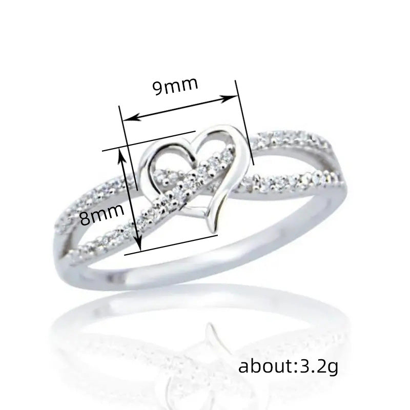 Intertwined Double Heart Pave Ring (Light Luxury Niche Romantic Band)