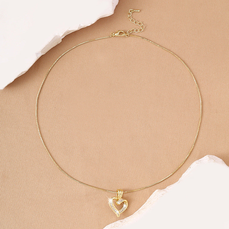 Twisted Heart Cubic Diamond Pendant Necklace, 14K Gold Plated Hollow Love Dainty Box Chain, Romantic Statement Necklace for Women