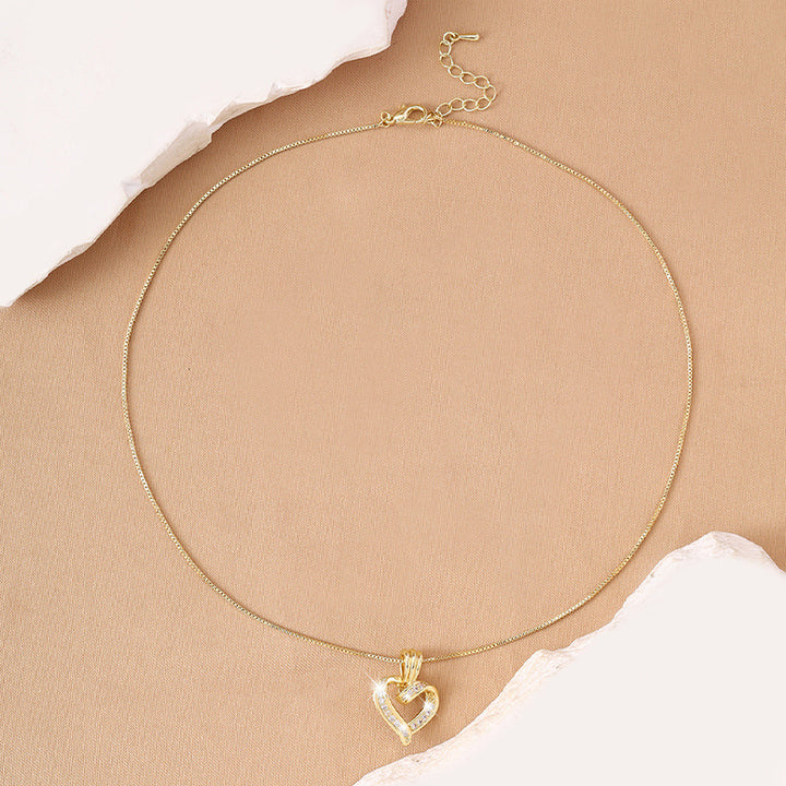 Twisted Heart Cubic Diamond Pendant Necklace, 14K Gold Plated Hollow Love Dainty Box Chain, Romantic Statement Necklace for Women