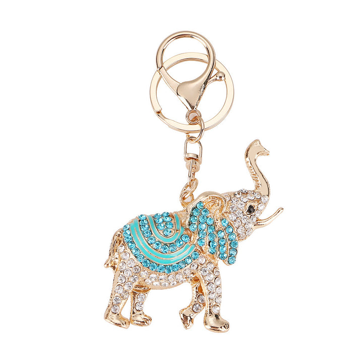 Rhinestone‑Encrusted 3D Elephant Keychain Charm, Multi‑Color Options