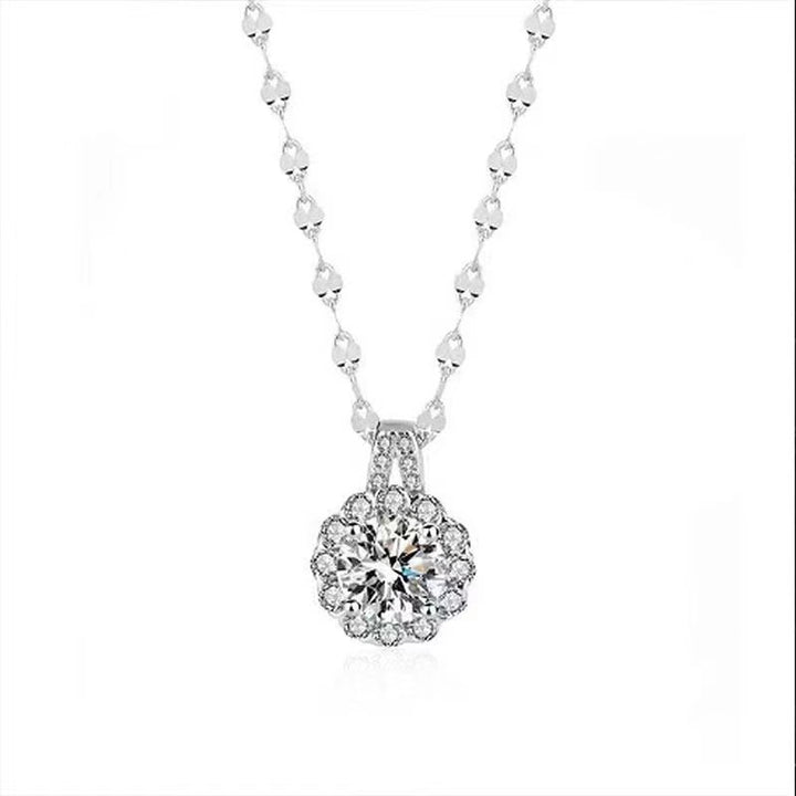 Luxury Round Diamond Halo Necklace (Classic Prong-Set Pendant Chain)