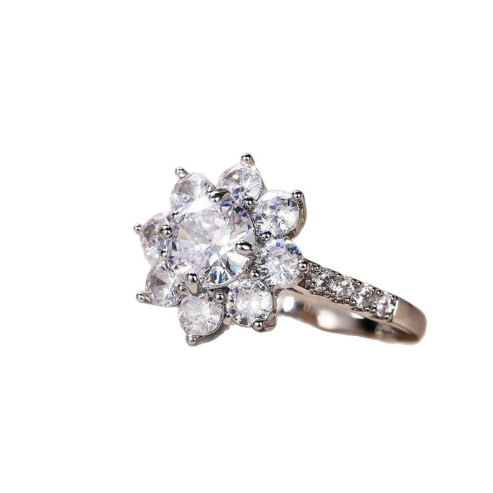 S925 Silver Sunflower Halo Diamond Ring, Luxury Pave‑Shank Engagement Proposal Women Ring