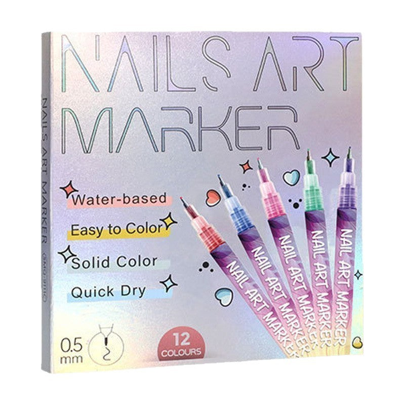 12 Colors Nail Art Marker Pen Set, Quick Dry Free Outline Nail Drawing & Graffiti Pens