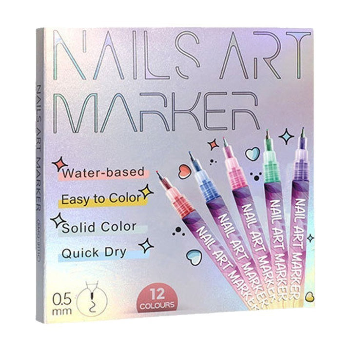 12 Colors Nail Art Marker Pen Set, Quick Dry Free Outline Nail Drawing & Graffiti Pens